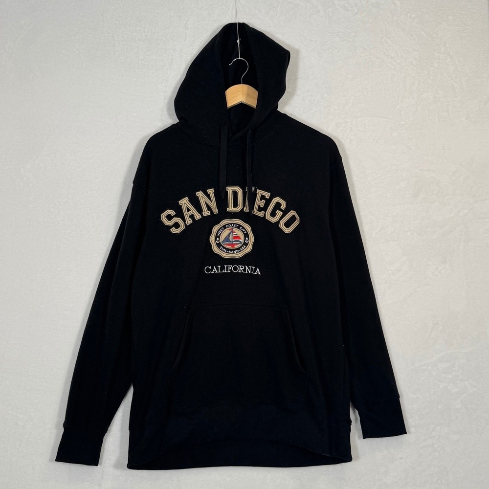 Vintage Embroidered San Diego California Black Hoodie Size XL